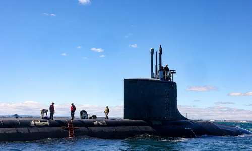 The US Navys USS Minnesota (SSN-783), a Virginia-class fast attack submarine, sails in waters off the coast of Western Australia on March 16, 2025. -  Colin Murty, AFP