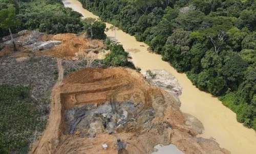 Mining destruction along River Tano, Western Region, Ghana