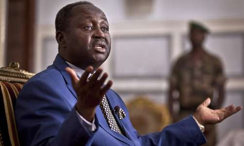 President of the Central African Republic Francois Bozize speaks to the media at the presidential palace in Bangui, Central African Republic, January 8, 2013. -  Ben Curtis, AP