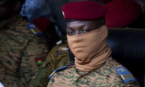 Burkina Faso junta leader Ibrahim Traore participates in a ceremony in Ouagadougou, Oct. 15, 2022. -  Kilaye Bationo, AP