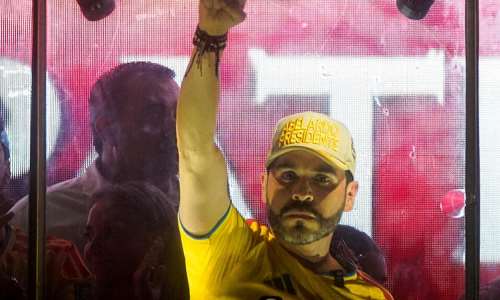 FILE PHOTO: Colombian presidential candidate Abelardo De La Espriella of the political movement Defenders of the Homeland gestures as he addresses supporters on May 31, 2026. -  Sergio Acero, Reuters