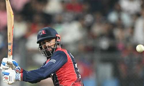 Nepals Kushal Bhurtel plays a shot during the 2026 ICC Mens T20 Cricket World Cup group stage match between Nepal and Scotland at the Wankhede Stadium in Mumbai on February 17, 2026. -  Punit Paranjpe, AFP