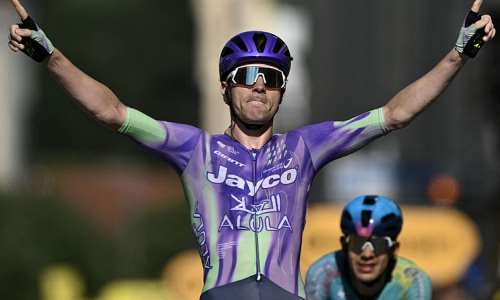 Mauro Schmid outsprinted Harold Tejada to win the longest stage of the Tour de France. -  Jeff Pachoud, AFP
