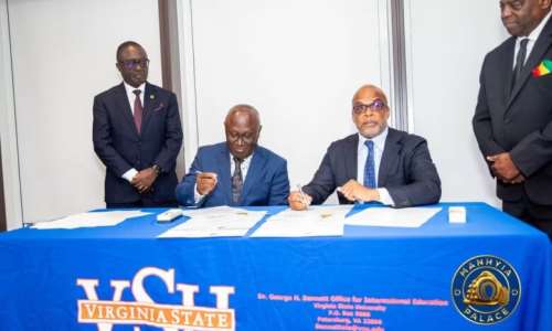 Photo: VSU and KNUST representatives signing the historic partnership /  Manhyia Palace