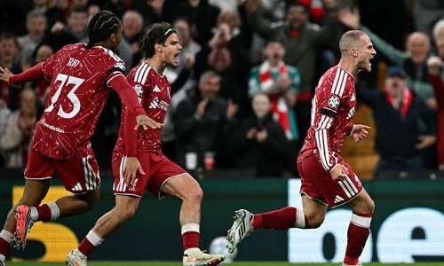 Alexis Mac Allister celebrates his goal and Liverpools victory over Atltico Madrid in the Champions League on September 9, 2026 -  Paul Ellis, AFP