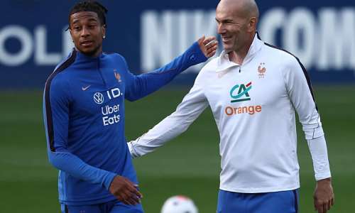 France coach Zinedine Zidane led a training session involving Michael Olise. -  Franck Fife, AFP