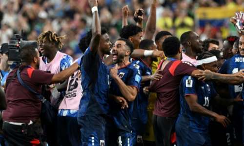 Cape Verde players celebrate in Houston.  By RONALDO SCHEMIDT (AFP)