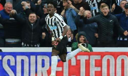 Christian Atsu celebrates scoring for Newcastle in 2019. By Lindsey PARNABY AFPFile