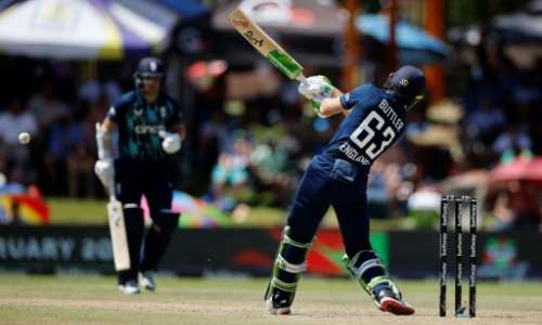 England's Jos Buttler on his way to an unbeaten 94 in the 2nd ODI. By Marco Longari AFP