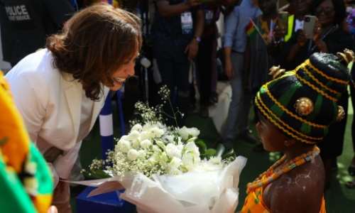 Harris' visit to Ghana was part of a three-nation tour of Africa. By Nipah Dennis AFP