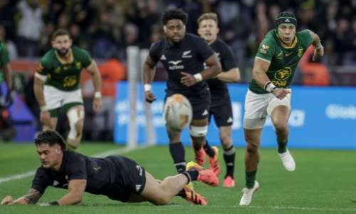 South Africa wing Cheslin Kolbe chases after the ball against New Zealand in Cape Town.  By GIANLUIGI GUERCIA (AFP)