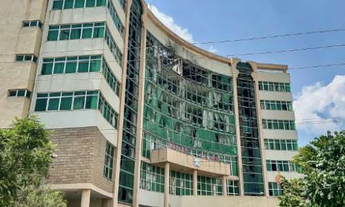 Tigrai TVs headquarters was hit by a drone on Sunday.  By - (AFP)