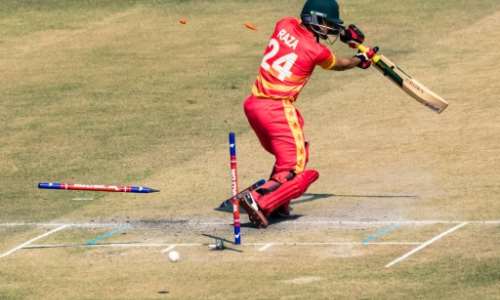 Zimbabwe captain Sikandar Raza is bowled for a golden duck by Ebadot Hossain during the third ODI in Harare. By Jekesai NJIKIZANA AFP
