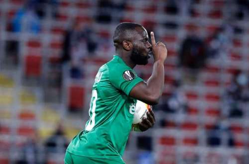 Ludogorets' team celebrate their first goal during the Europa