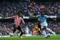 Antoine Semenyo (R) scores the fourth goal for Manchester City in a 5-3 Premier League win over Sunderland..  By PETER POWELL (AFP)
