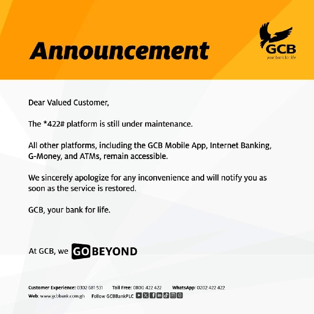 GCB Faces Customer Backlash Over System Update Amid End of month Salary 