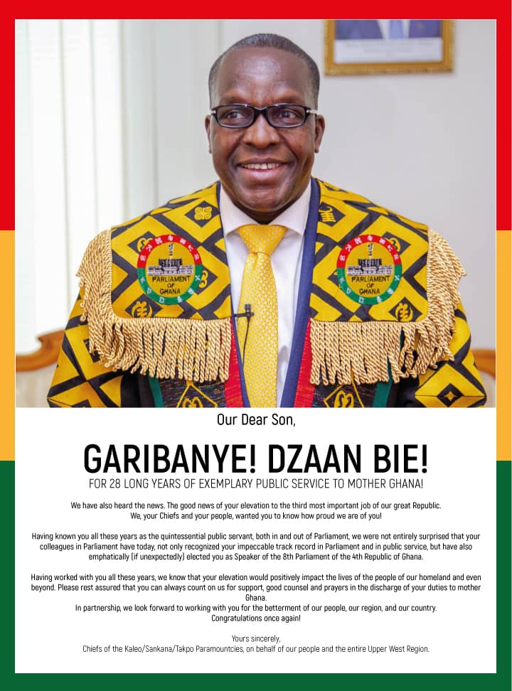 Chiefs of Kaleo, Sankana, Takpo congratulate Speaker Bagbin for 28 year service to the nation - Vimarsana News