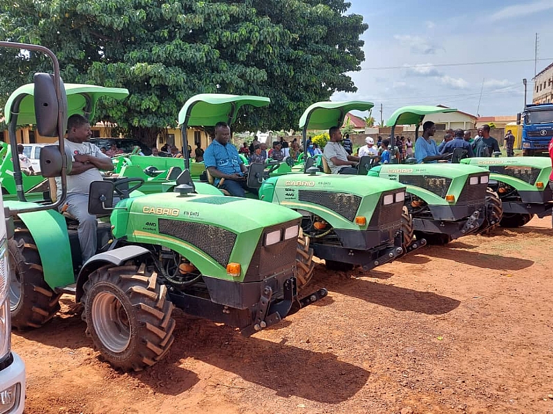 A farmer in Ghana receiving agrochemicals and tractors as part of the Feed Ghana Programme