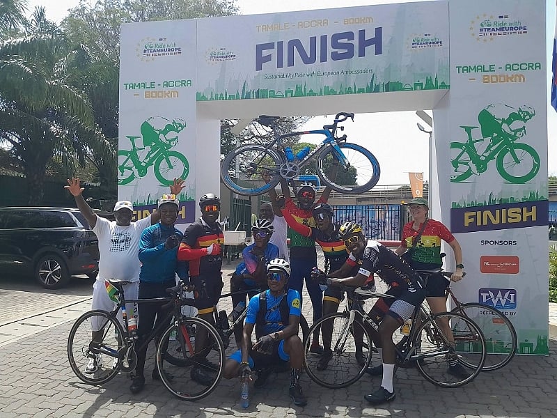 800km ride with Team Europe Tour ends in Accra, promotes sus...
