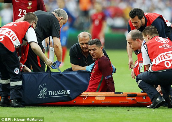 Injured Ronaldo in tears after being forced off in Euro 2016 Final