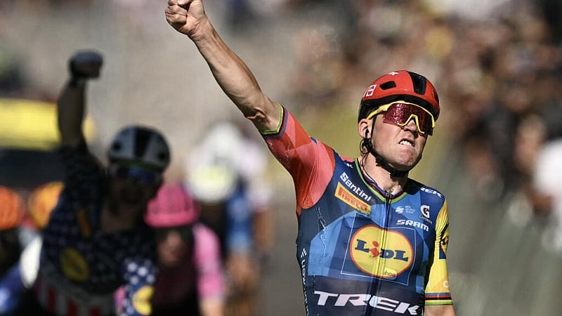 Mads Pedersen wins fourth stage of Tour de France as Torstein Traeen takes y