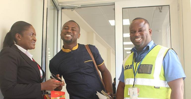 Staff of Ghana Airport presents chocolates to Abeiku Santana  on Val's Day