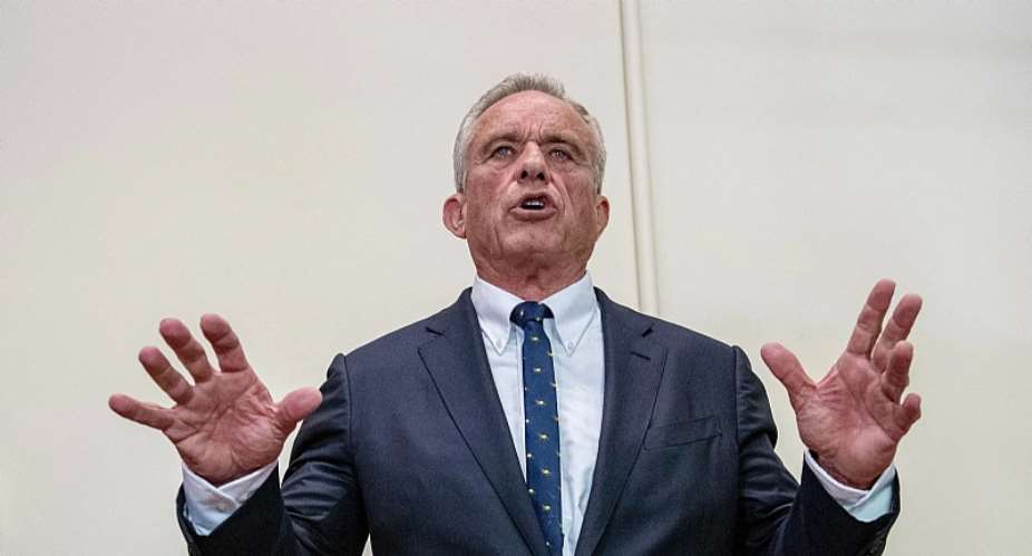 U.S. 2024 Democratic presidential hopeful Robert F. Kennedy Jr. speaks to the press at the State House in Concord, N.H., on June 1. (Joseph Prezioso/AFP via Getty Images)