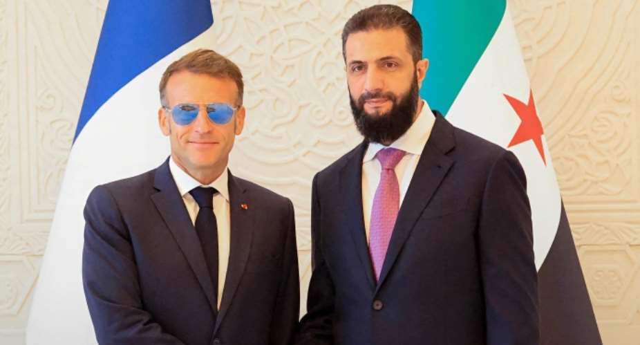 French President Emmanuel Macron with Syrian President Ahmed al-Sharaa