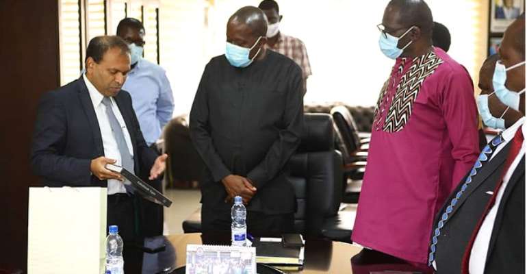 Sugandh Rajaram (left) with Fr. Prof. Anthony Afful-Broni and other officials of UEW during the visit