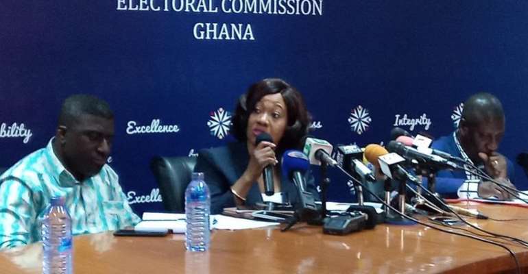 Electoral Commission chair Mrs, Jean Mensah addressing a press conference