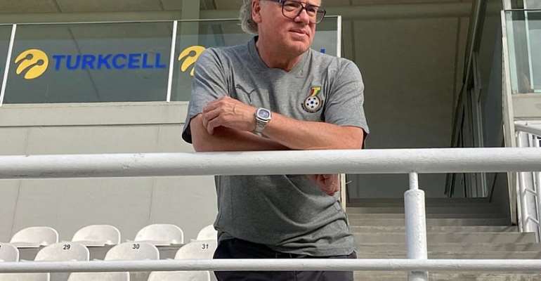 Bernhard Lippert watches on as the Black Stars train this evening