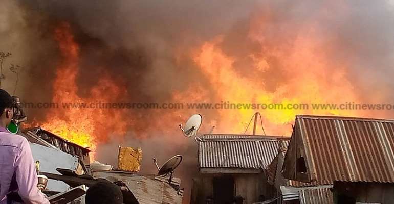 Ashanti: Fire destroys wooden structures at Dagombaline