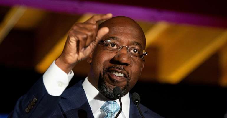 Democratic Senate candidate Rev. Raphael Warnock speaks during an Election Night event in Atlanta, Ga., November 3, 2020. (Jessica McGowan/Reuters)