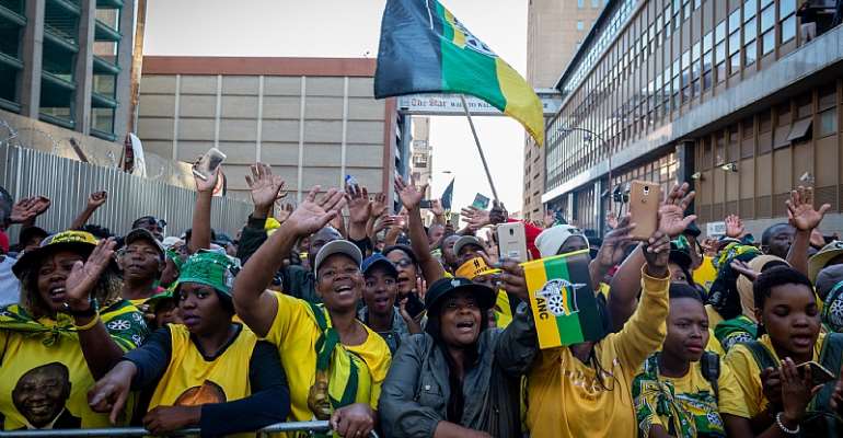 Enthusiastic ANC supportets celebrate a recent election victory.
- Source: EFE-EPA/Yeshiel Panchia