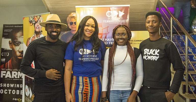 L-R: Final 5 2019 Accelerate filmmaker project- Tosin Ibitoye; Head of Accelerate TV - Colette Otusheso; Final 5 2019 Accelerate filmmaker project- Miriam Dera; and Final 5 2019 - Accelerate filmmaker project Adetola Adetayo