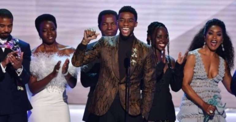 Chadwick Boseman and the cast of Black Panther accept an award at the 25th SAGs (AFP)