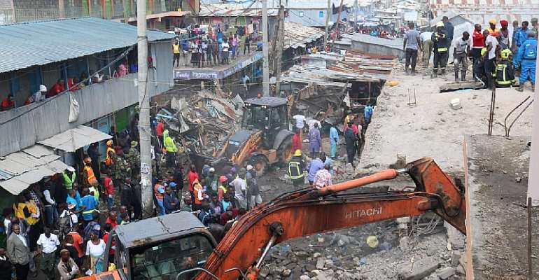 Building collapses, like this one in Nairobi, Kenya in late 2019, are unfortunately common in many large African cities. - Source: Fred Mutune/Xinhua via Getty