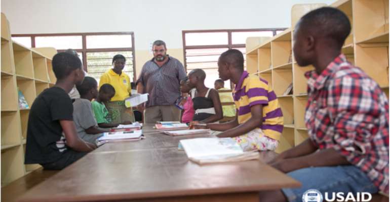 USAID/Ghana Mission Director Andrew Karas met with former victims of child trafficking at the Madamfo shelter in Ho. Credit: Yooku Ata-Bedu, USAID/Ghana