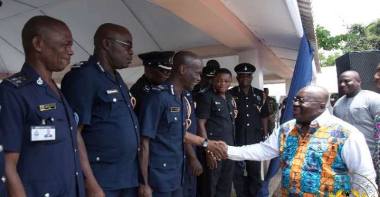 President Akufo-Addo exchanging pleasantries with some officers of the Ghana Police Service