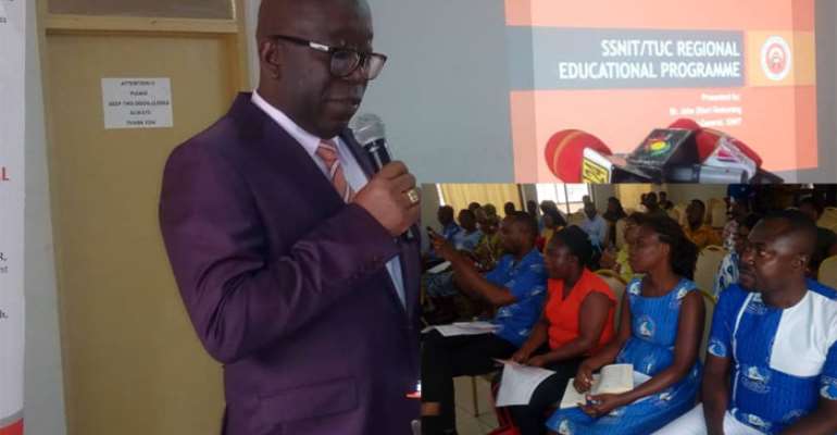Dr. Ofori-Tenkorang speaking. INSET: A cross section of Organized Labor