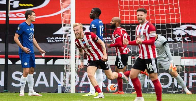 Sheffield United's Oliver McBurnie celebrates scoring his side's second goal during the Premier League match between Sheffield United and Chelsea FC at Bramall Lane on July 11, 2020 in Sheffield, United Kingdom.
Image credit: Getty Images