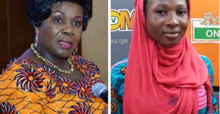 Sanitation minister Cecilia Dapaah and Adom FM intern Rahinatu Abdul Bach