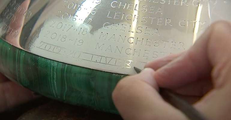 Liverpool's Name Engraved On Premier League Trophy