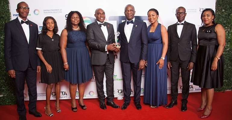 Gilbert Tim Dovie, Project Manager, Infrastructure Business, Stella Oboshie Torgbor, Corporate Services Exec., Yacoba Amuah, Head, Sales and Strategy, Jonathan Shalomi, Head of Financial Business, Olufemi Muraino, Executive Director, Isabella Boettey-Kplivi, Head of Business Operations, Louis-Pius Dushie, Head of Finance & Strategy and Emelia Hanson, Head of Human Resource and Administration at the Ghana Information Technology and Telecoms Awards