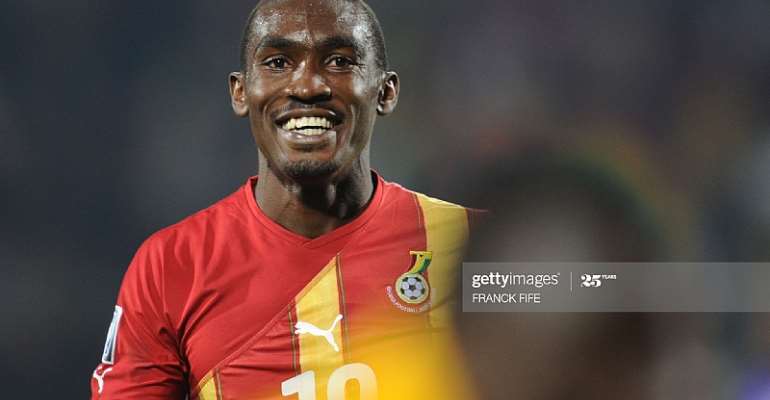 Ghana's defender Lee Addy celebrates after his team won the 2010 World Cup round of 16 football match USA vs. Ghana on June 26, 2010 at Royal Bafokeng stadium in Rustenburg. Ghana won 2-1. NO PUSH TO MOBILE / MOBILE USE SOLELY WITHIN EDITORIAL ARTICLE - AFP PHOTO / FRANCK FIFE (Photo credit should read FRANCK FIFE/AFP via Getty Images)