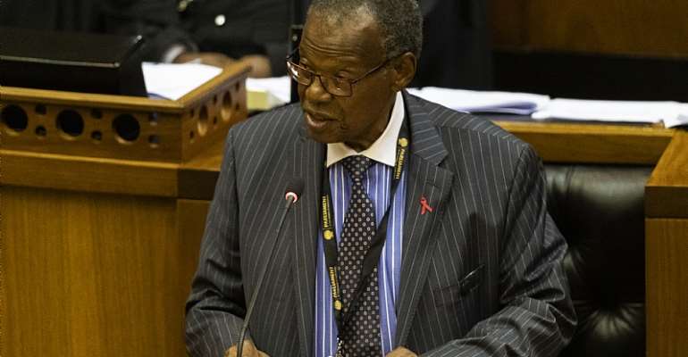 Veteran South African politician Mangosuthu Buthelezi addressing parliament in 2019. - Source: EFE-EPA/Nic Bothma