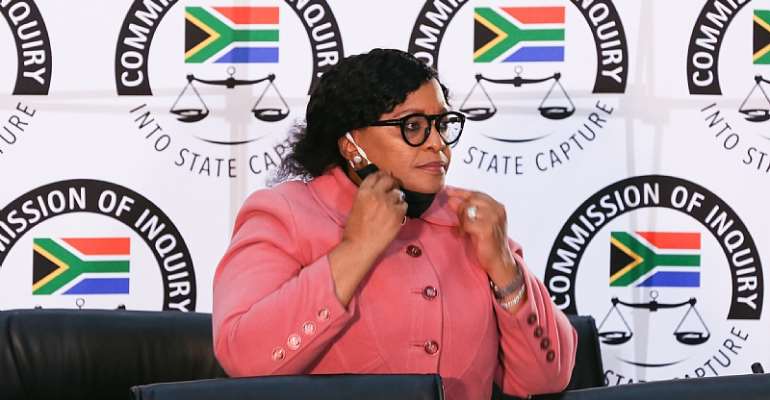 Former South African government minister Nomvula Mokonyane, a leading member of the ruling ANC, at the commission probing grand corruption. - Source: Luba Lesolle/Gallo Images via Getty Images