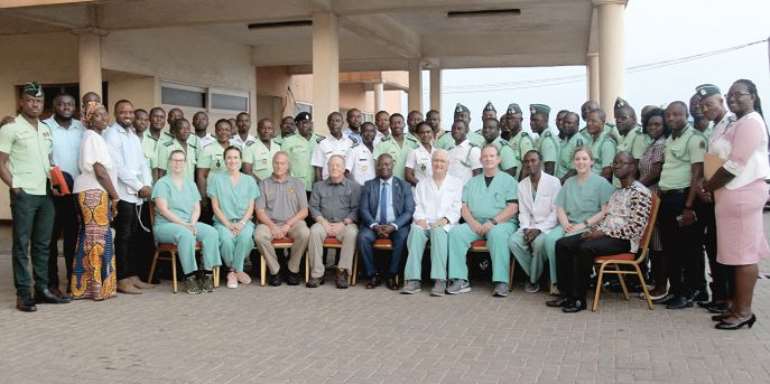 Professor Ahmed Nuhu Zakariah (middle) with Professor Dennis Allin (4th left), Professor Anthony Kovac from the University of Kansas Medical Centre and other facilitators and participants in the training workshop. Picture:BENEDICT OBUOBI