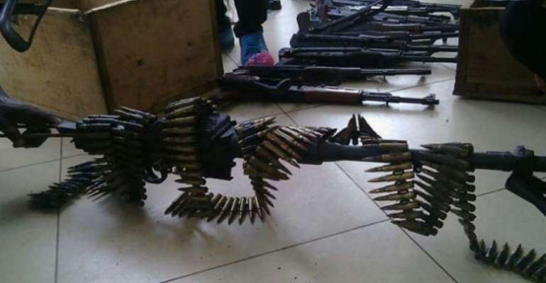 File photo: Some 11 AK-47 assault rifles, 10 G-3 assault rifles, several magazines and a large quantity of ammunition was seized in Kumasi in 2015.