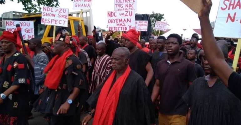 The chiefs and people paraded the streets of Kyebi on Monday over the comments.